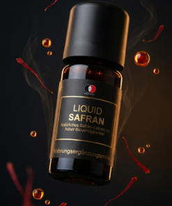 Liquid Safran Flasche mit Verpackung im Produktfoto